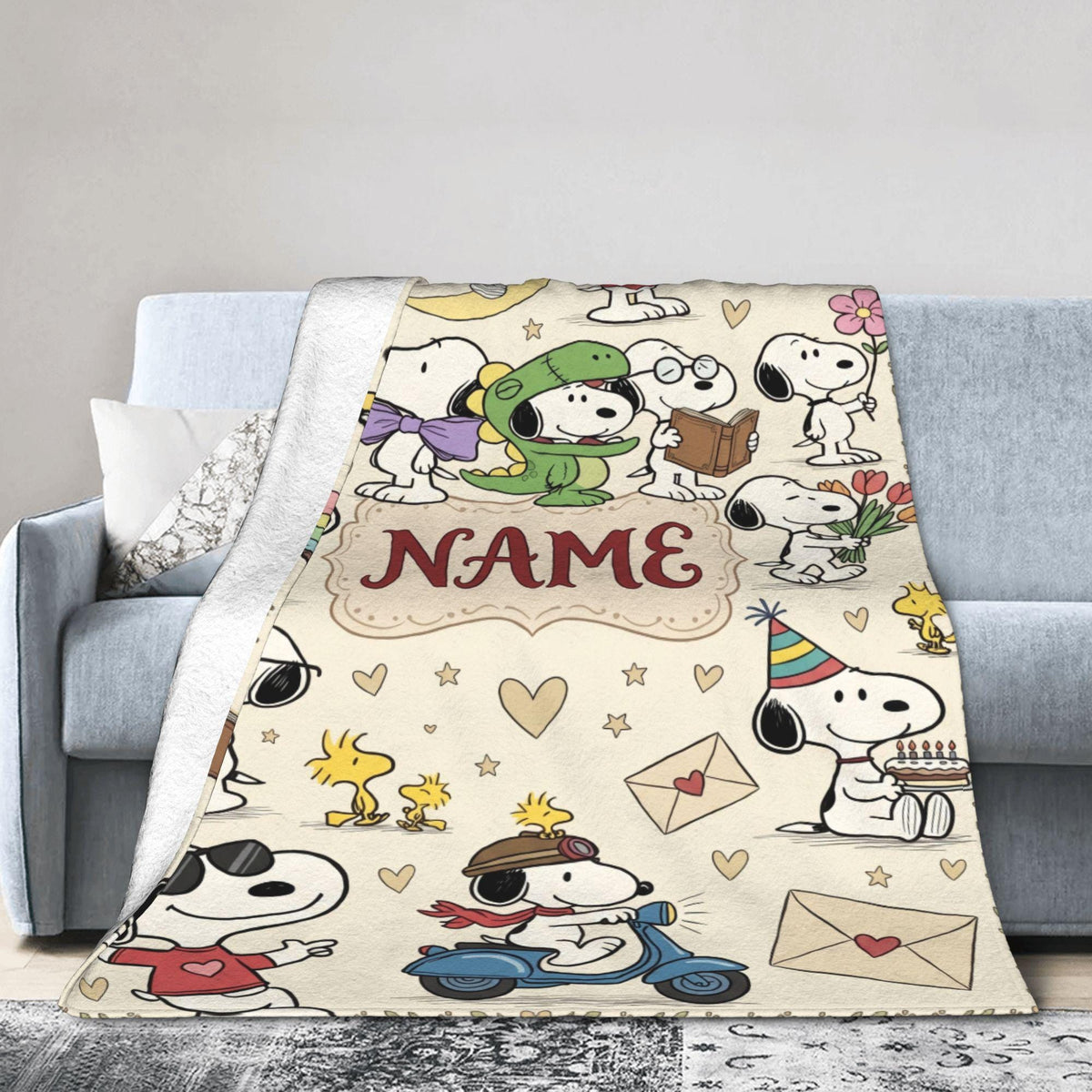 Personalized Classic Cartoon Dog Flannel Blanket, Custom Smiling Hound Throw, Minimalist Retro Bedding, Cheerful Nursery Gift for Kids Boys