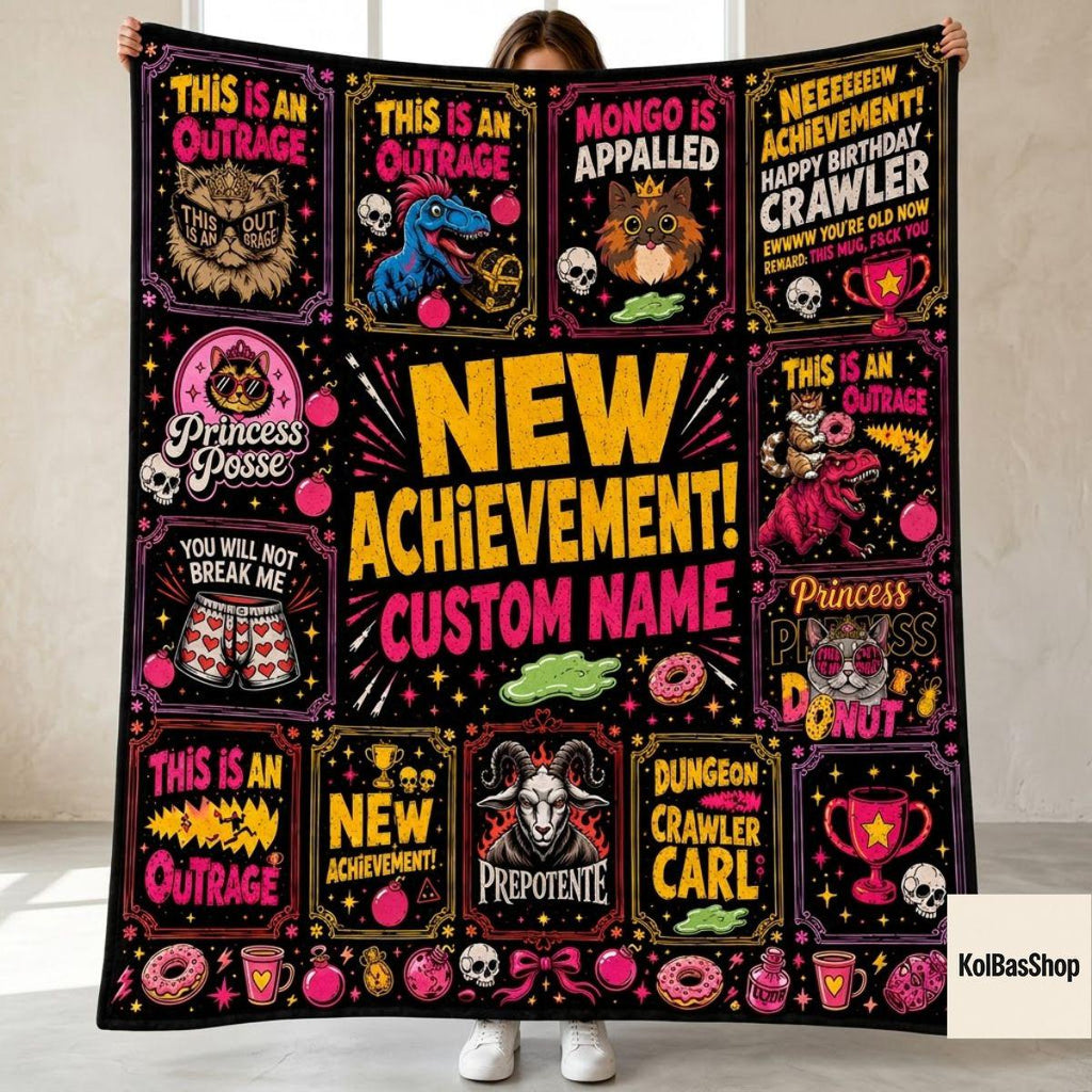 PersonalizedDungeon Crawler Carl Fleece Blanket, New Achievement Gamer Decor, Princess Donut Throw Nerd Fantasy Blanket, Cozy Gaming Decor
