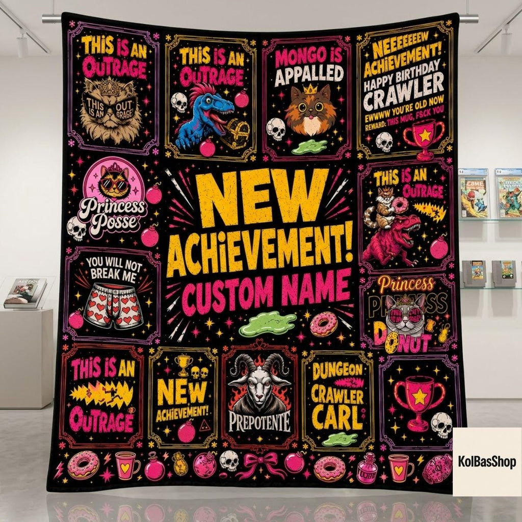 PersonalizedDungeon Crawler Carl Fleece Blanket, New Achievement Gamer Decor, Princess Donut Throw Nerd Fantasy Blanket, Cozy Gaming Decor