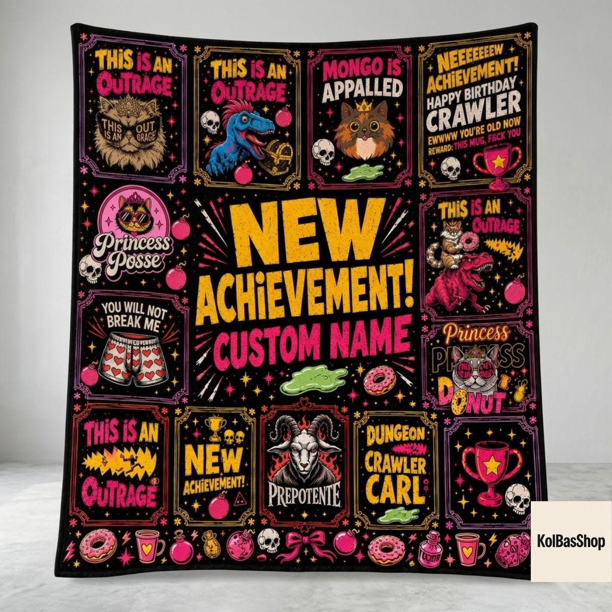 PersonalizedDungeon Crawler Carl Fleece Blanket, New Achievement Gamer Decor, Princess Donut Throw Nerd Fantasy Blanket, Cozy Gaming Decor