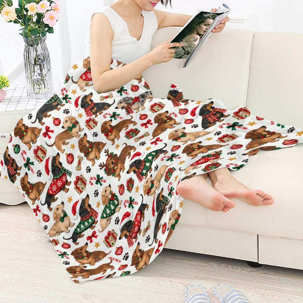 Christmas Wiener Dog Blanket, Cute Dachshund Throw Blanket, Holiday Doxie Plush Blanket, Sausage Dog Xmas Gift, Dachshund Lover Decor Home