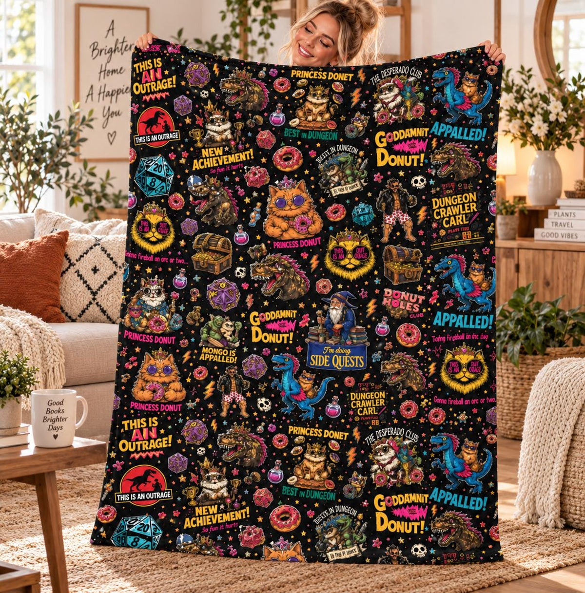 Dungeon Crawler Carl Blanket, New Achievement Princess Donut Mongo Blanket, Fantasy Reader Gift, Cozy Gamer Decor, Funny Fantasy LitRPG Gift