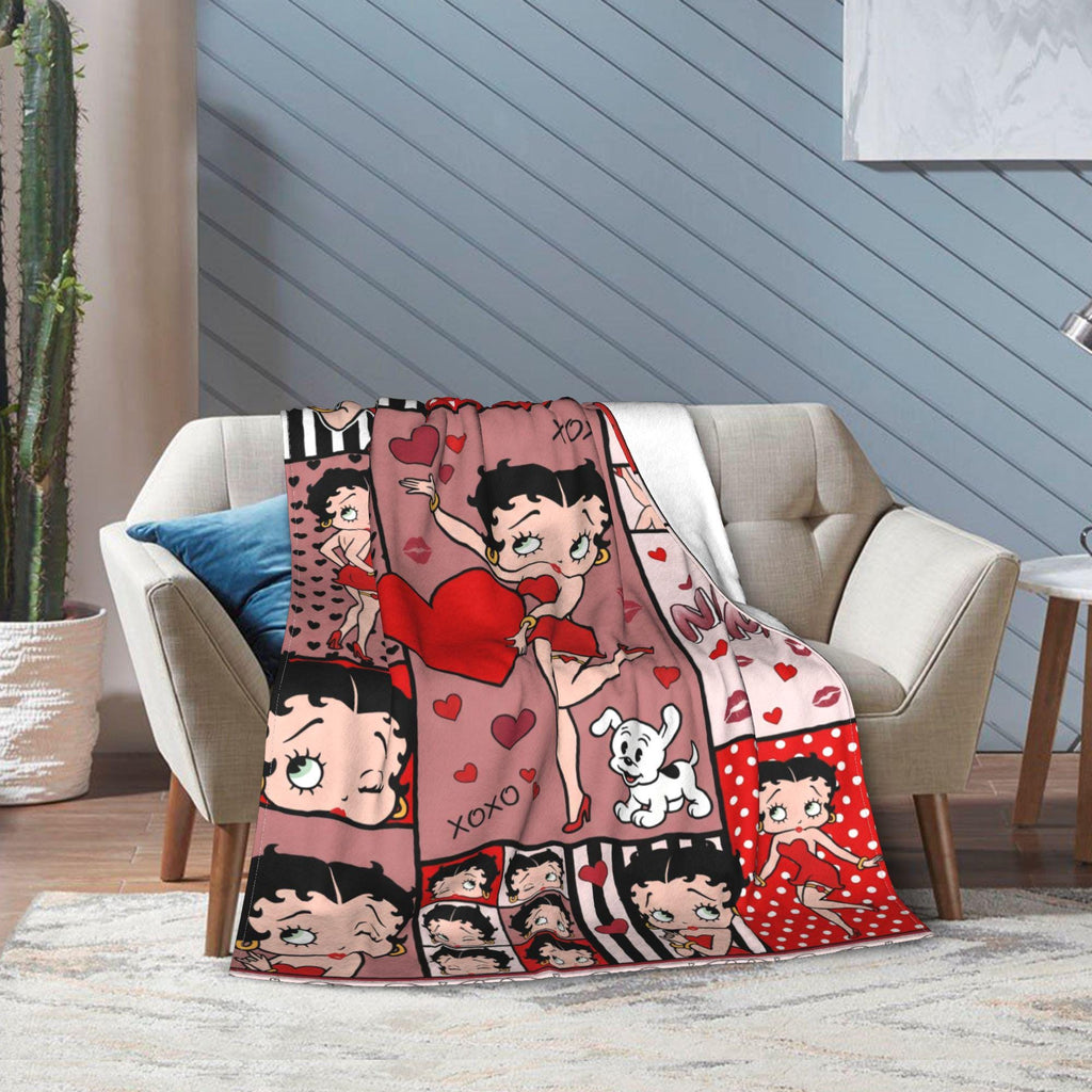 Personalized Betty Boop Sweet Heart Flannel Fleece Blanket, Custom Retro Throw Blanket, Cute Birthday Gift for Her Women Mom Sister
