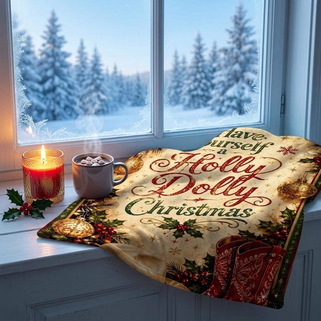 Holly Dolly Xmas Blanket, Have Yourself a Merry Throw, Classic Country Flannel, Warm Holiday Decor, Gift for Family