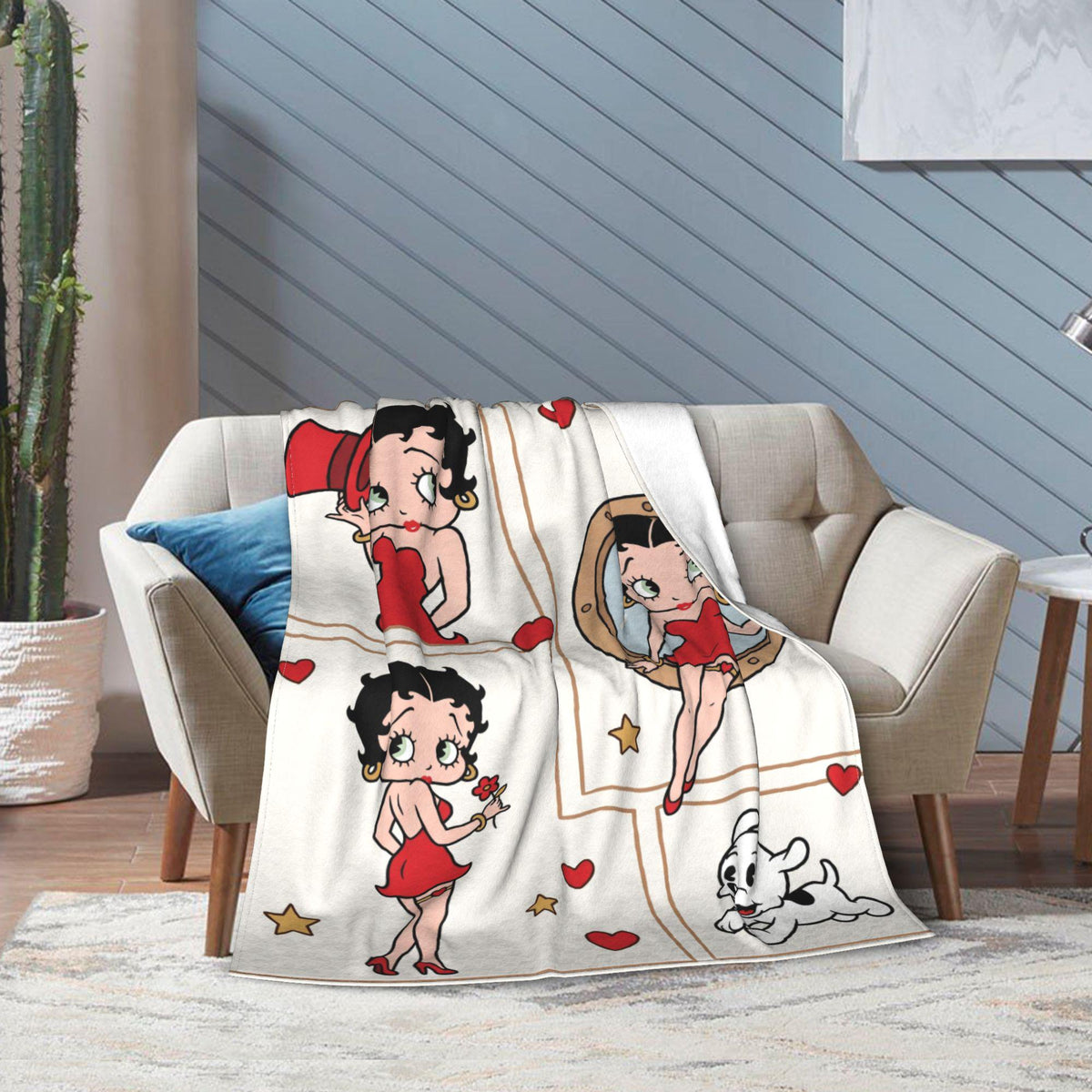 Custom Betty Boop Comic Panel Red Dress Blanket, Personalized Vintage Flannel Throw, Cute Birthday Gift for Her Women Mom Sister