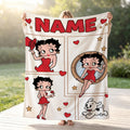 Custom Betty Boop Comic Panel Red Dress Blanket, Personalized Vintage Flannel Throw, Cute Birthday Gift for Her Women Mom Sister