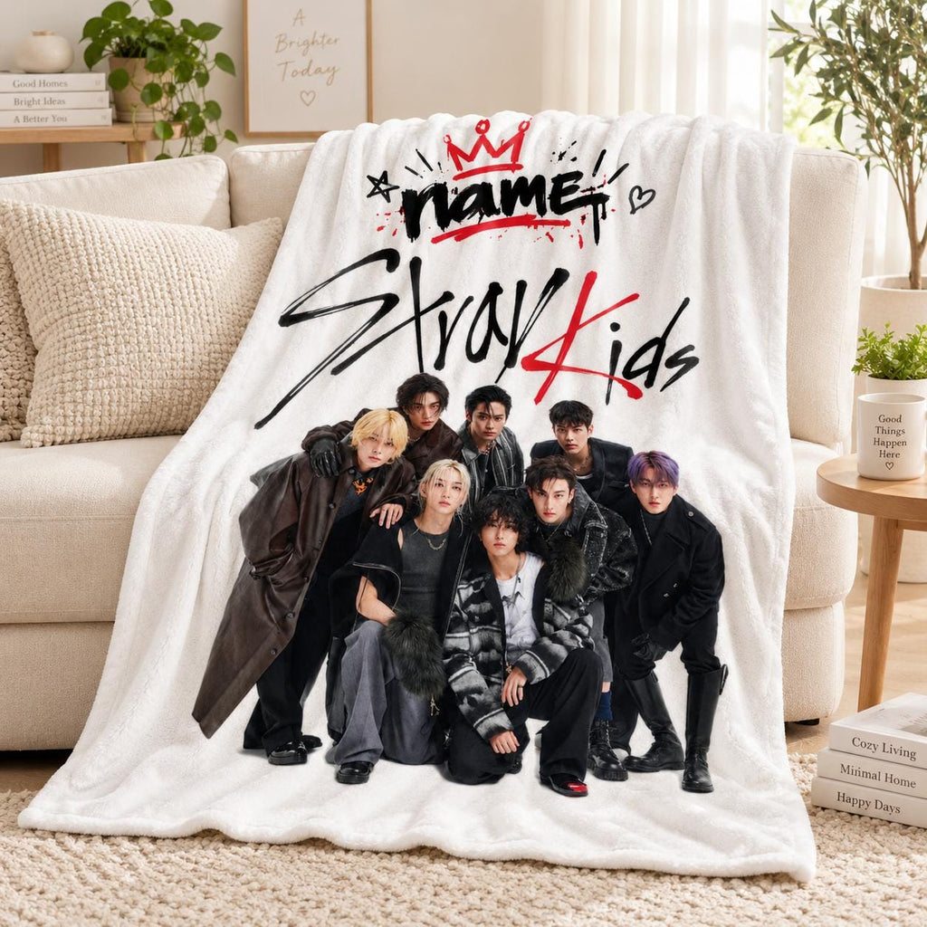 Personalized Stray Kids Fleece Blanket, Custom Name Kpop Fan Gift (Teen Room Decor)