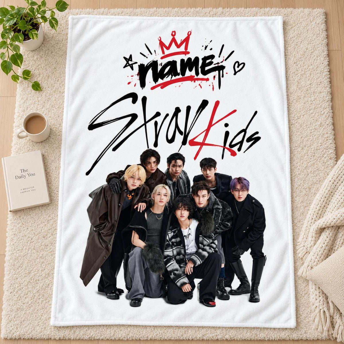 Personalized Stray Kids Fleece Blanket, Custom Name Kpop Fan Gift (Teen Room Decor)