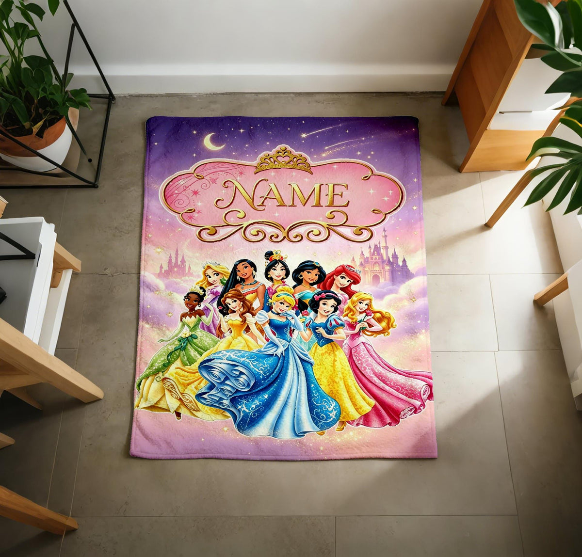 Disney Princess Crew Blanket Soft Throw, Custom Name Printed Cover For Little Girls