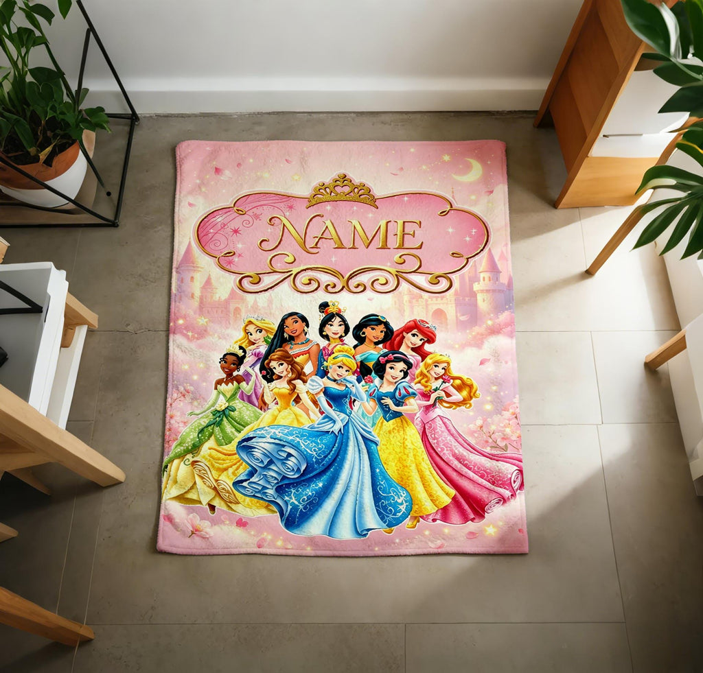 Floral Princess Crew Blanket Soft Throw, Custom Name Printed Cover For Little Girls