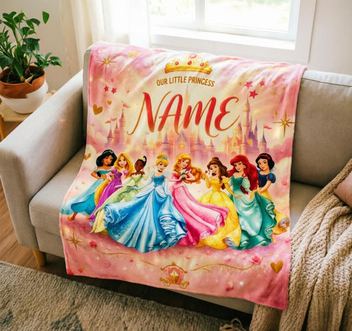 1. Disney Princess Carriage Blanket Soft Throw, Custom Name Printed Cover For Little Girls