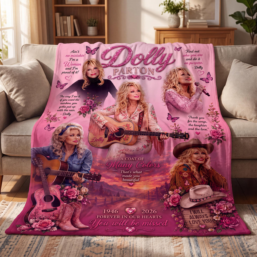 Dolly Parton Blanket, Dolly In Loving Memory Throw, Retro Dolly Forever Flannel Fleece Blanket, Country Music Fan Gift, 9 to 5 Western Decor
