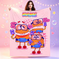 Personalized Learning Cartoon Blanket, Custom Name Flannel Throw, Colorful Kids Blanket, Cute Educational Character Gift for Boys and Girls
