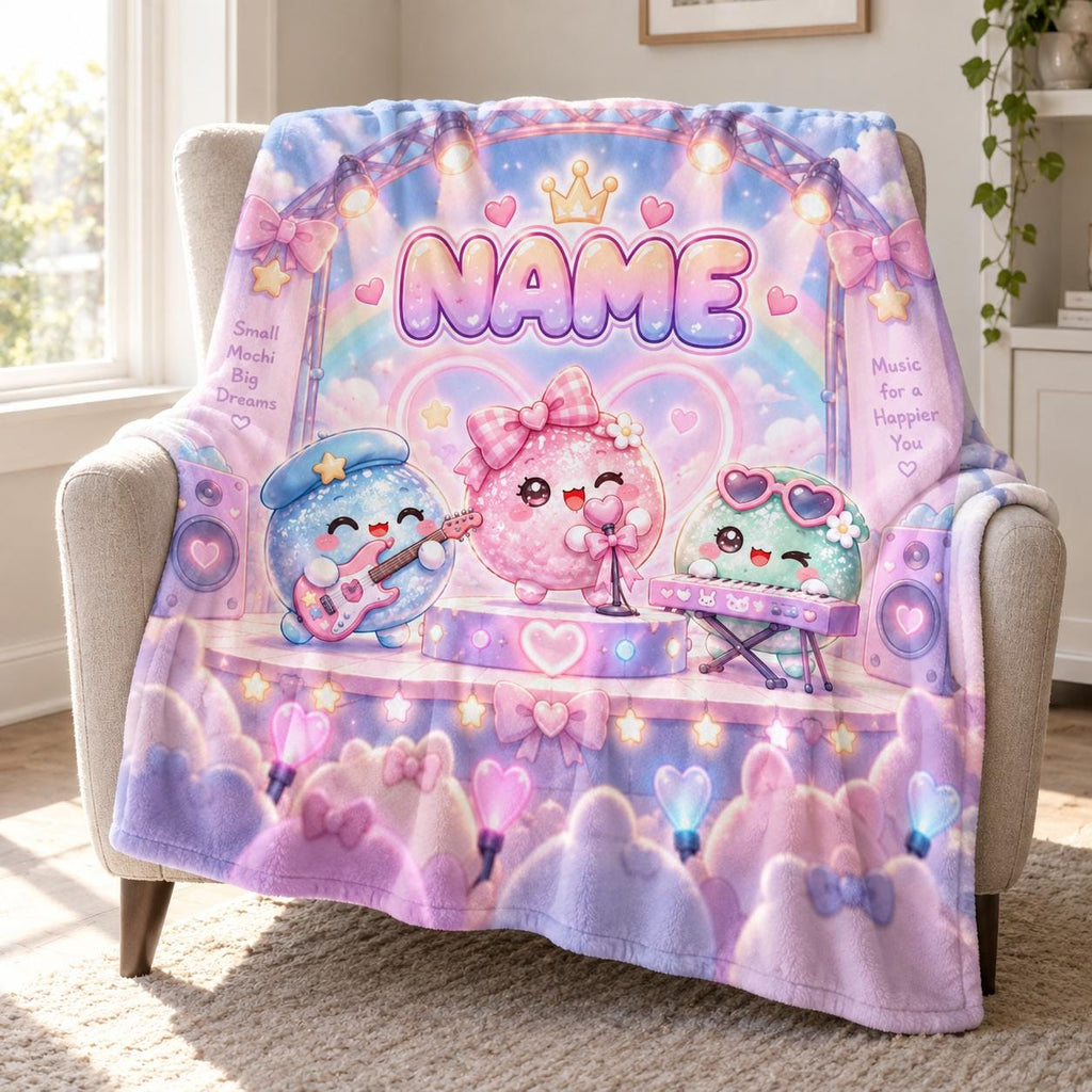 Personalized Kawaii Avatar Blanket, Custom Name, Pastel Fantasy Throw