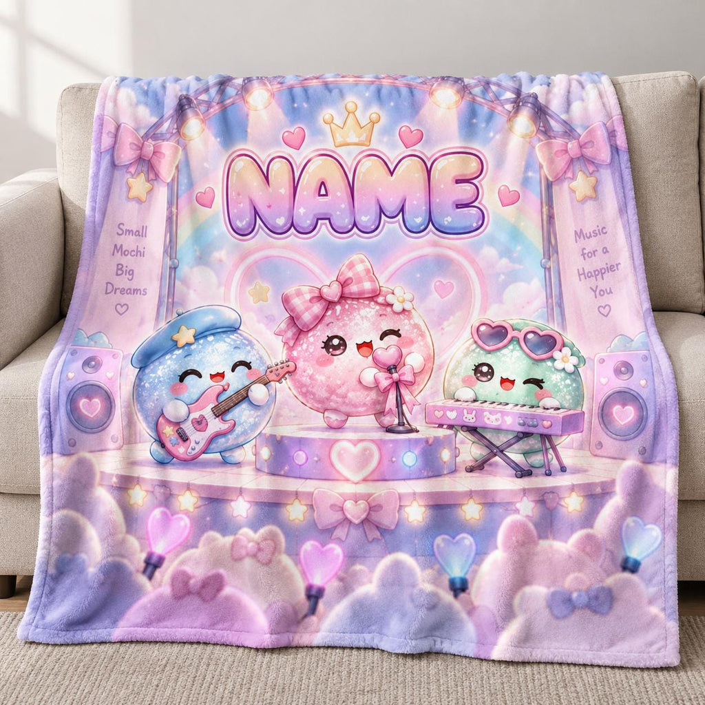 Personalized Kawaii Avatar Blanket, Custom Name, Pastel Fantasy Throw