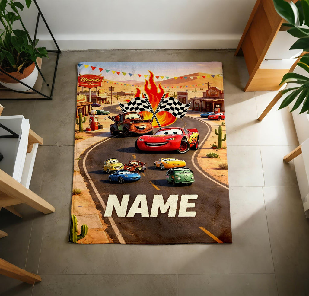 Personalized Cars Blanket Soft Throw Custom Name Desert Race Kids Birthday Gift
