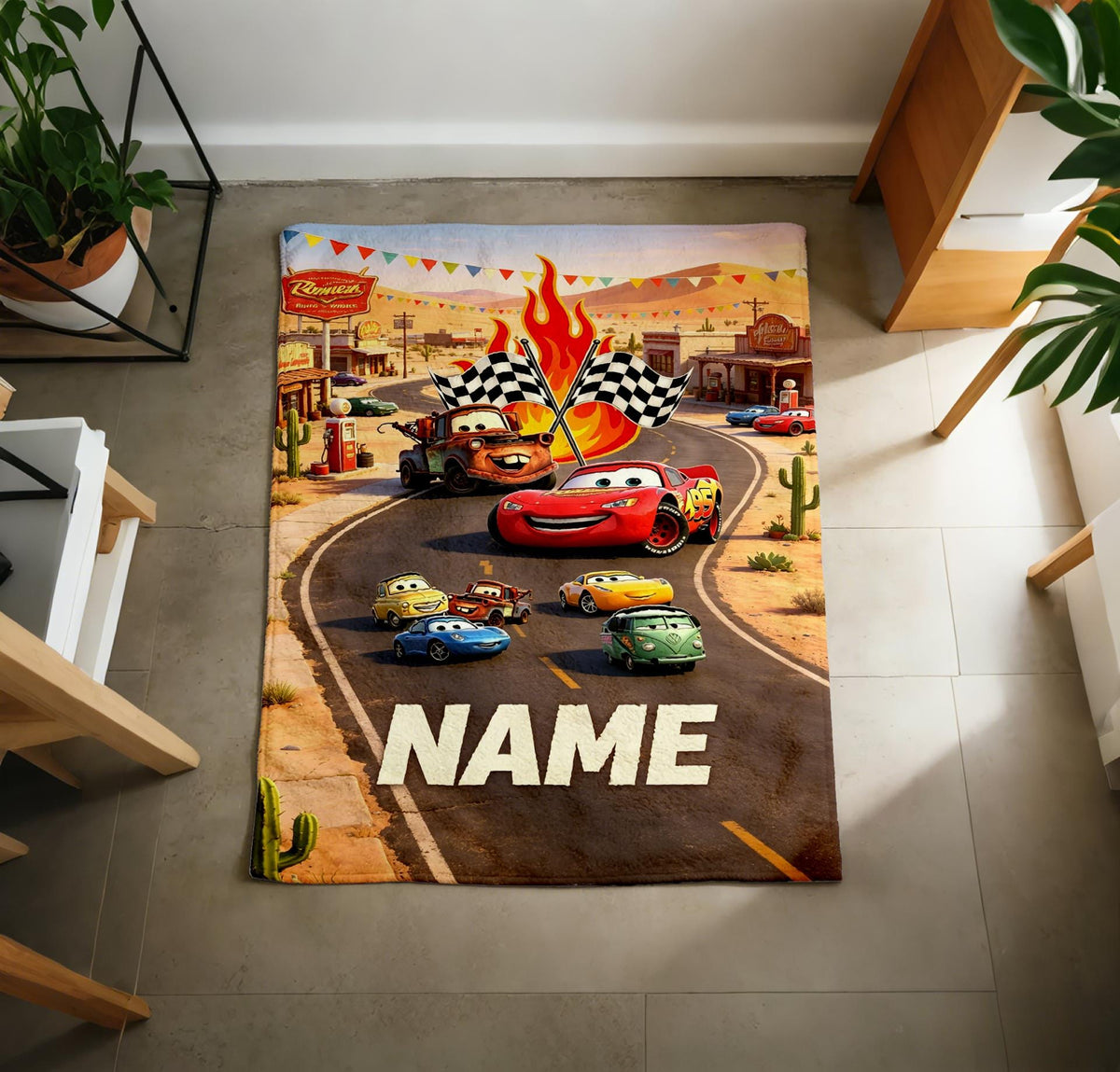 Personalized Cars Blanket Soft Throw Custom Name Desert Race Kids Birthday Gift