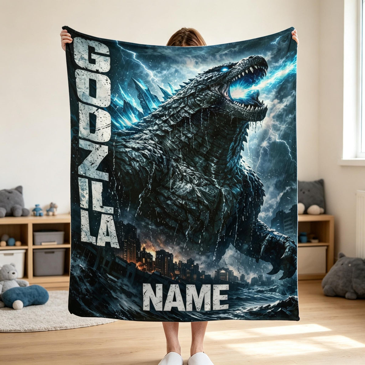 Custom Monster Blanket Personalized Name Throw Blanket Giant Reptile Blanket Kids Bed Blanket Cozy Gift for Boys Room Decor
