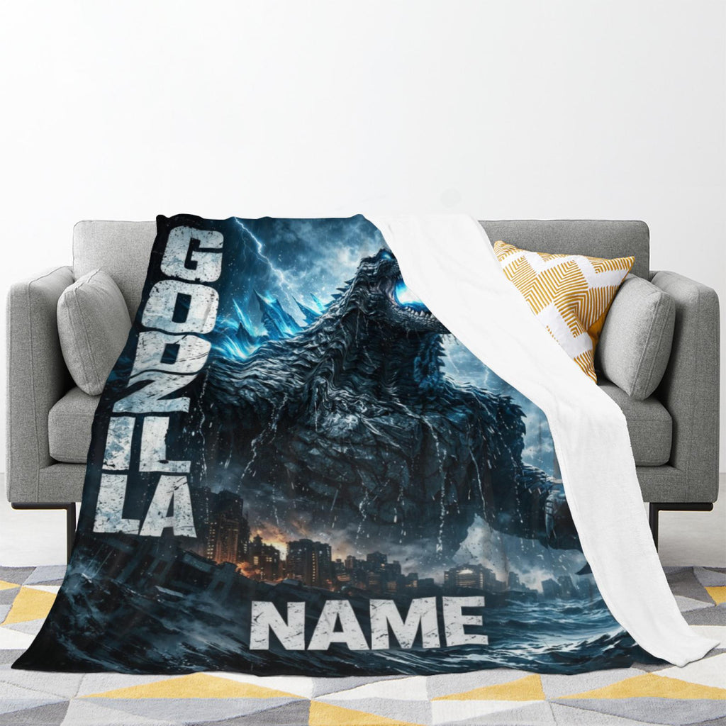 Custom Monster Blanket Personalized Name Throw Blanket Giant Reptile Blanket Kids Bed Blanket Cozy Gift for Boys Room Decor