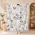 Pet Puppy Custom NAME Blanket Soft Throw, Dog Illustration Printed Custom Home Textile