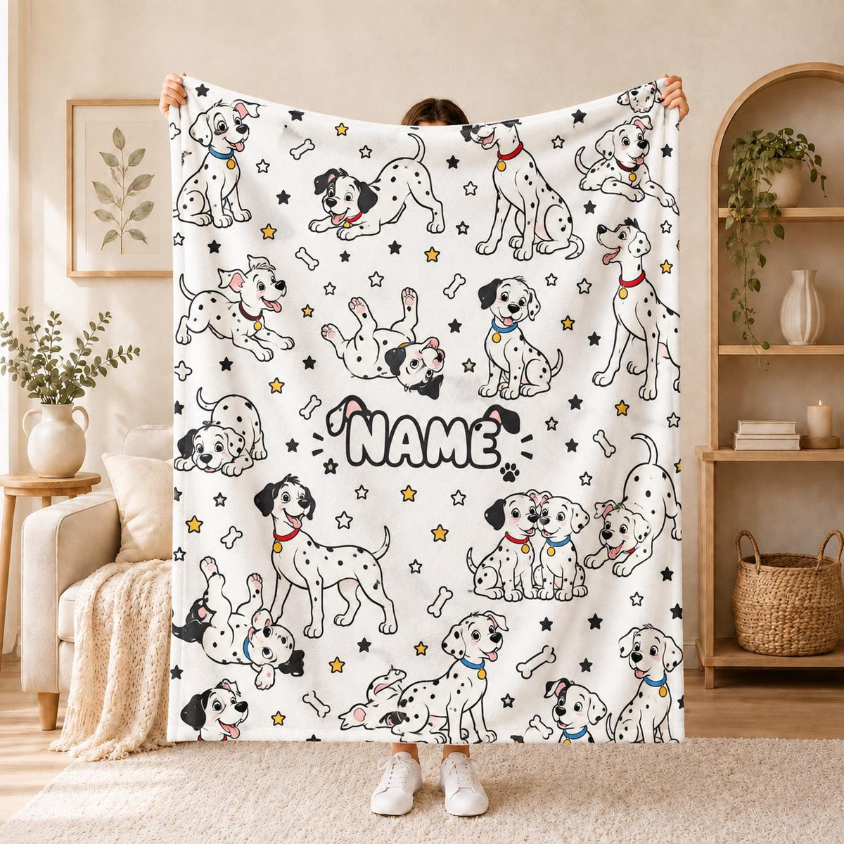 Pet Puppy Custom NAME Blanket Soft Throw, Dog Illustration Printed Custom Home Textile