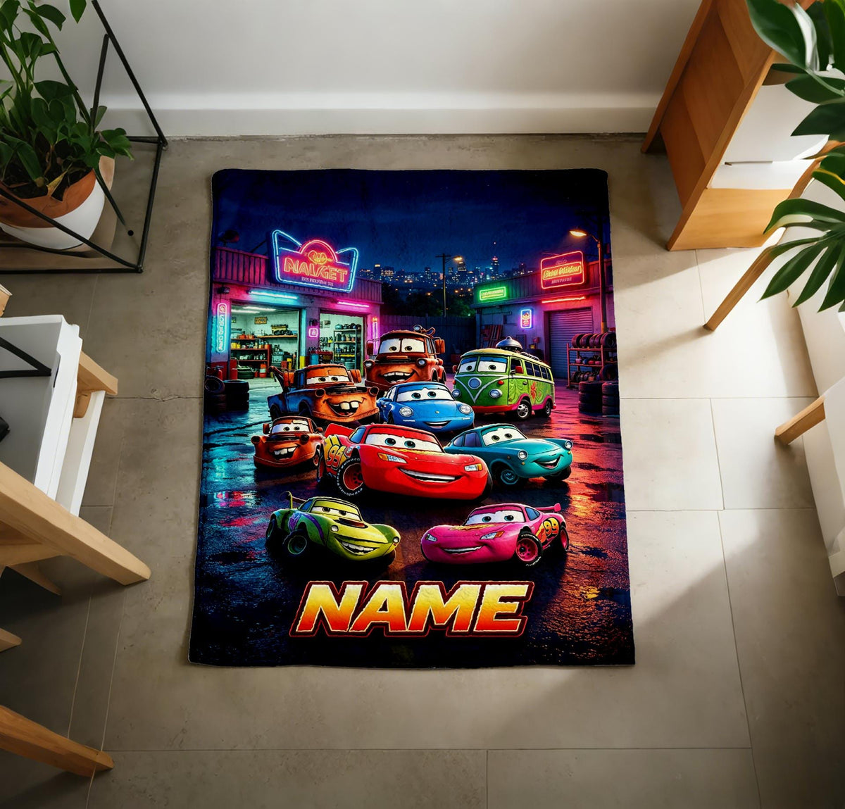 Custom Name Cars Blanket Soft Throw Garage Scene Toddler Cozy Keepsake Present