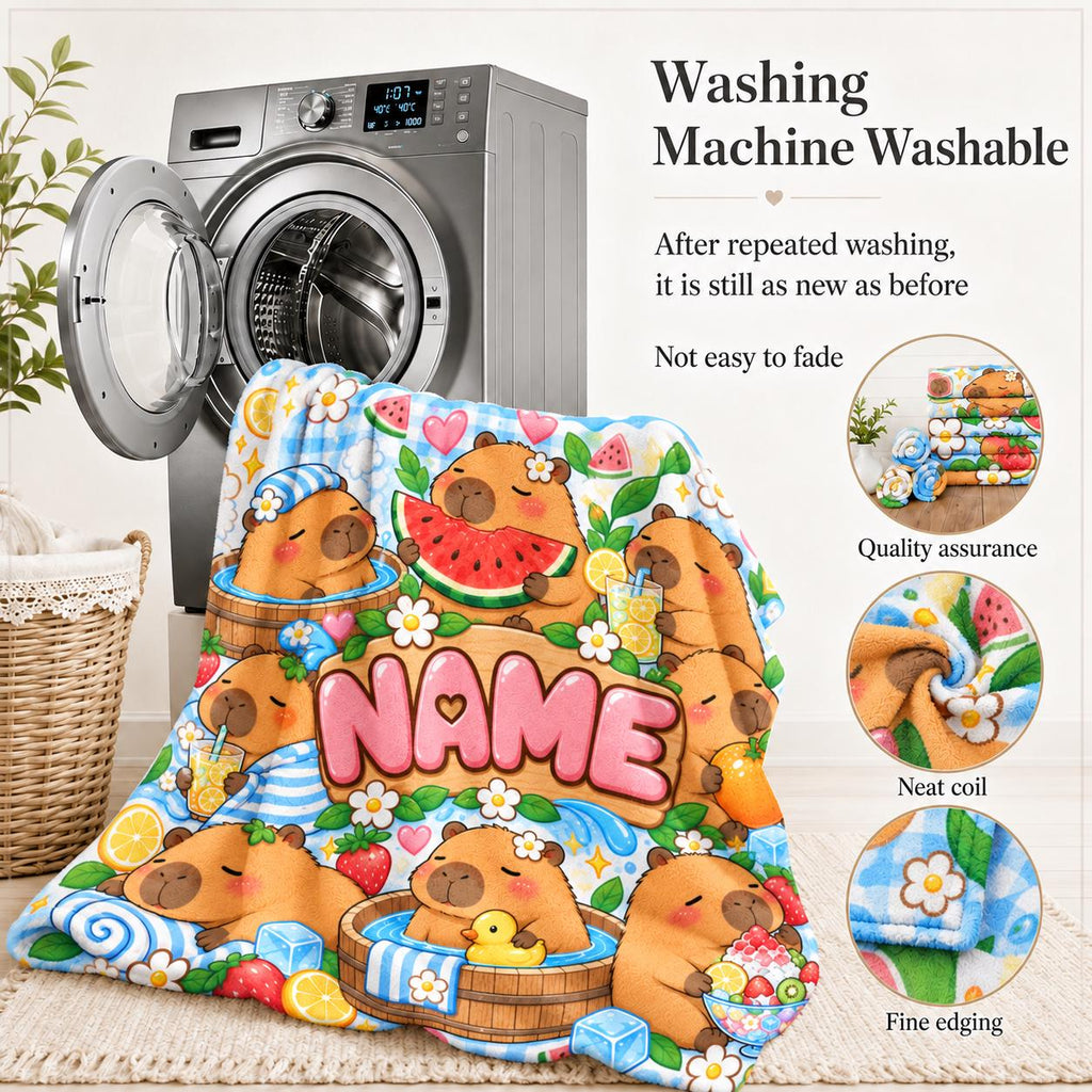 Capybara Custom NAME Blanket Soft Throw, Cartoon Rodent Printed Custom Home Textile