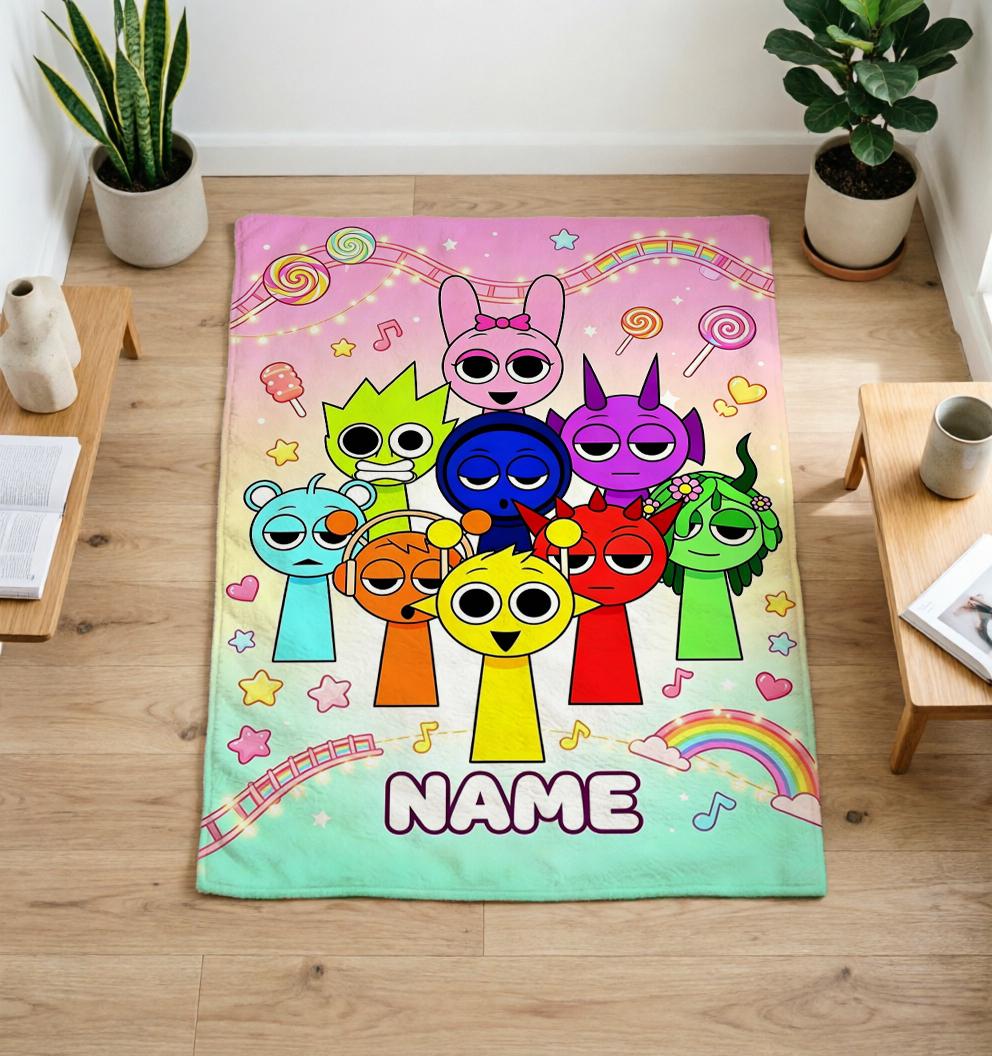 Personalized Sprunki Blanket Soft Throw Custom Name Kids Birthday Gift