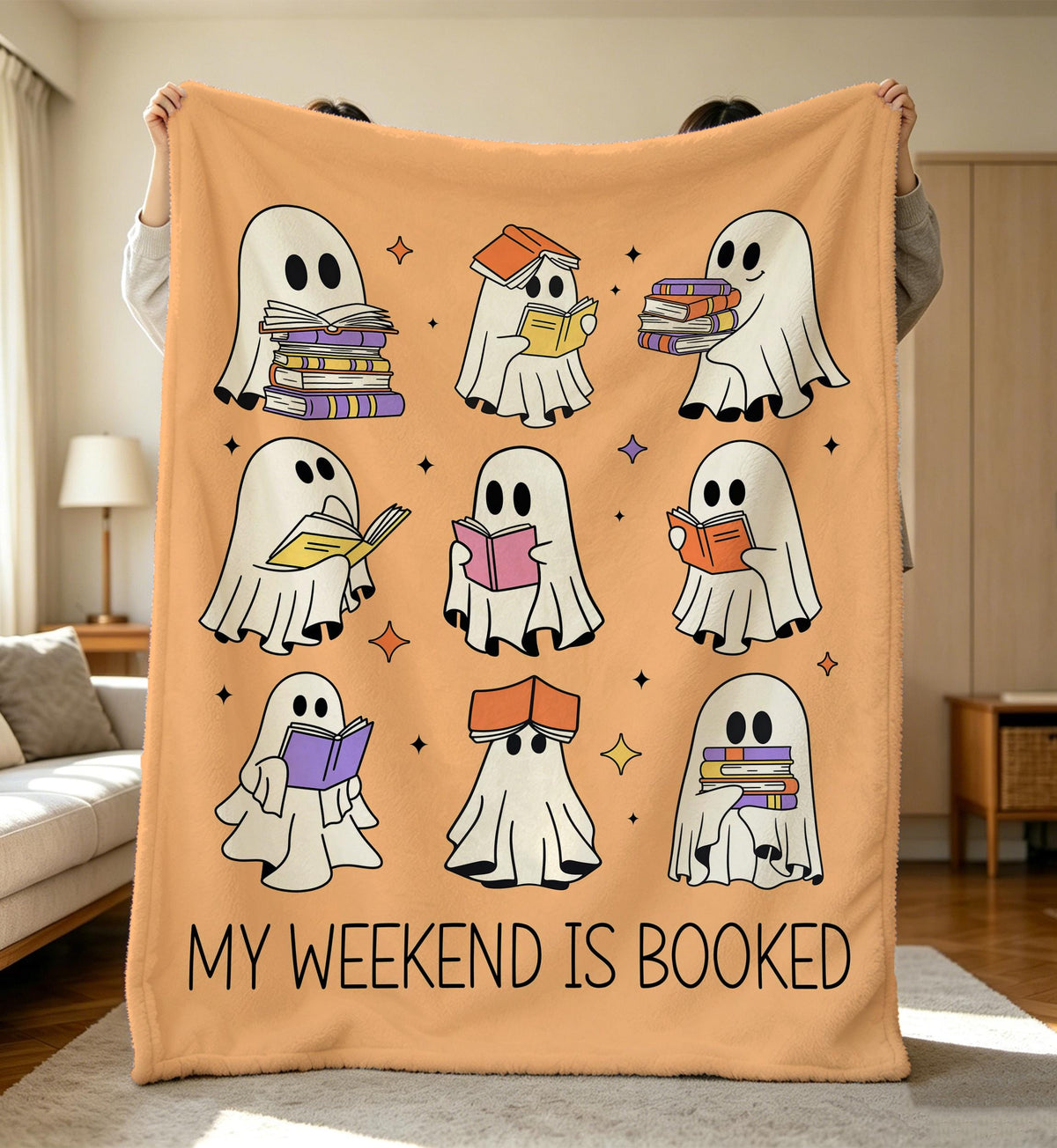 Custom Ghost Book Blanket,Weekend Is Booked Blanket,Halloween Book Ghost Flannel Throw,Reading Blanket,Library Halloween,For Book Lovers