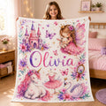 Personalized Princess Blanket, Fairy Unicorn Name Blanket for Girls