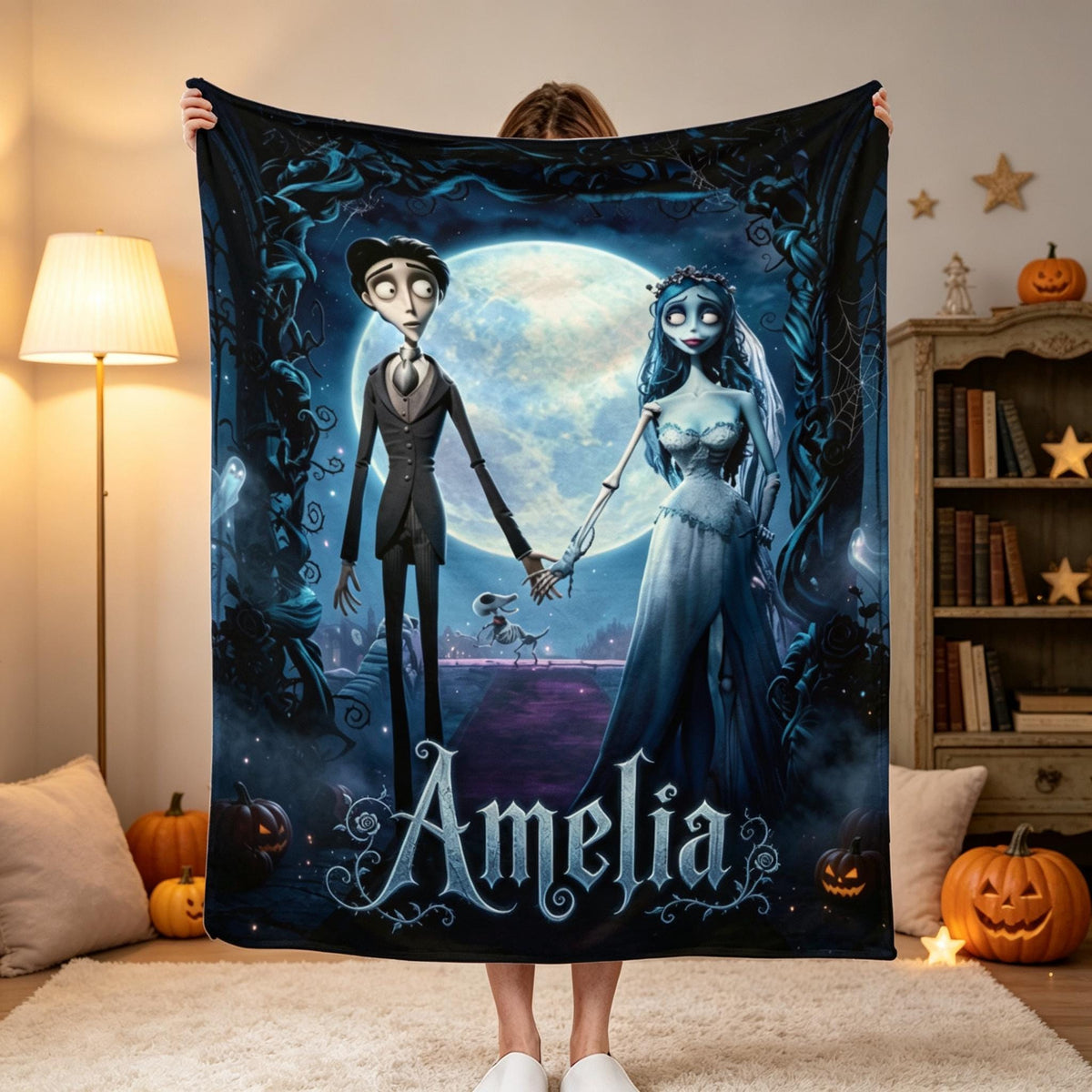 Personalized Throw Blanket, Gothic Halloween Blanket, Custom Name Kids Blanket, Dark Fairytale Gift, Birthday Gift for Girls