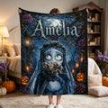 Personalized Gothic Bride Blanket Custom Name Spooky Halloween Fleece Throw