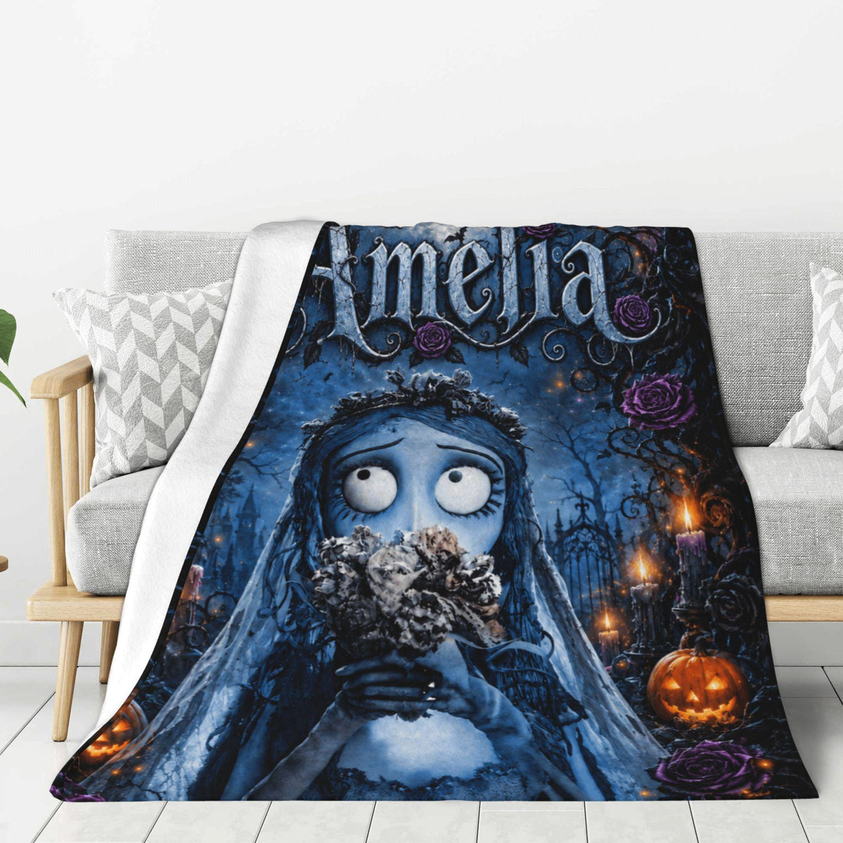 Personalized Gothic Bride Blanket Custom Name Spooky Halloween Fleece Throw