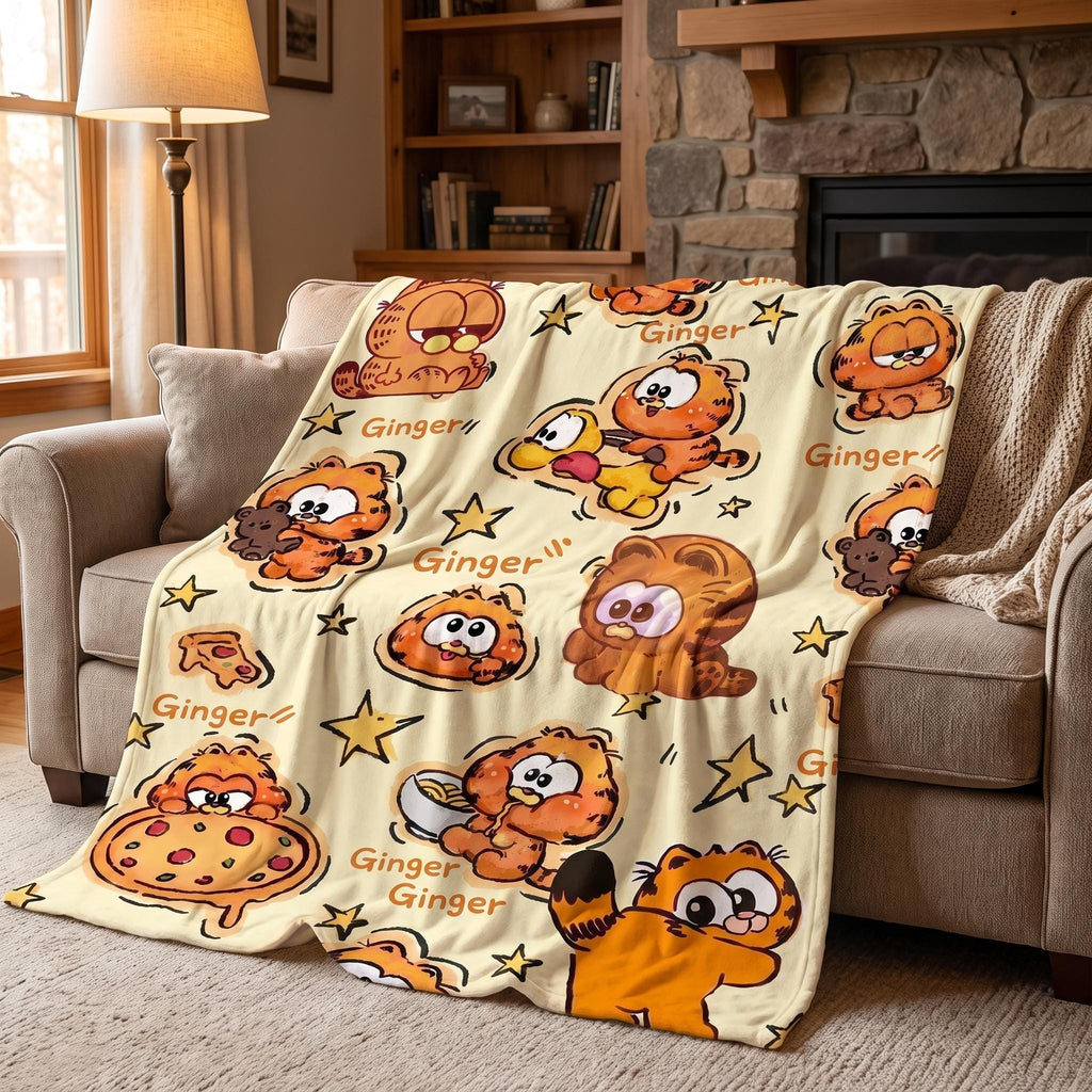 Personalized Ginger Cat Blanket, Custom Name Cute Orange Tabby Throw, Cozy Retro Bedding & Home Decor Blanket, Cat Lover Gift