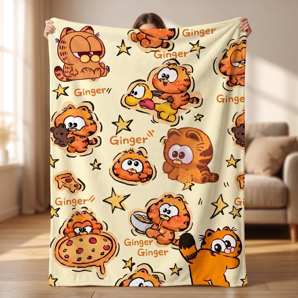 Personalized Ginger Cat Blanket, Custom Name Cute Orange Tabby Throw, Cozy Retro Bedding & Home Decor Blanket, Cat Lover Gift