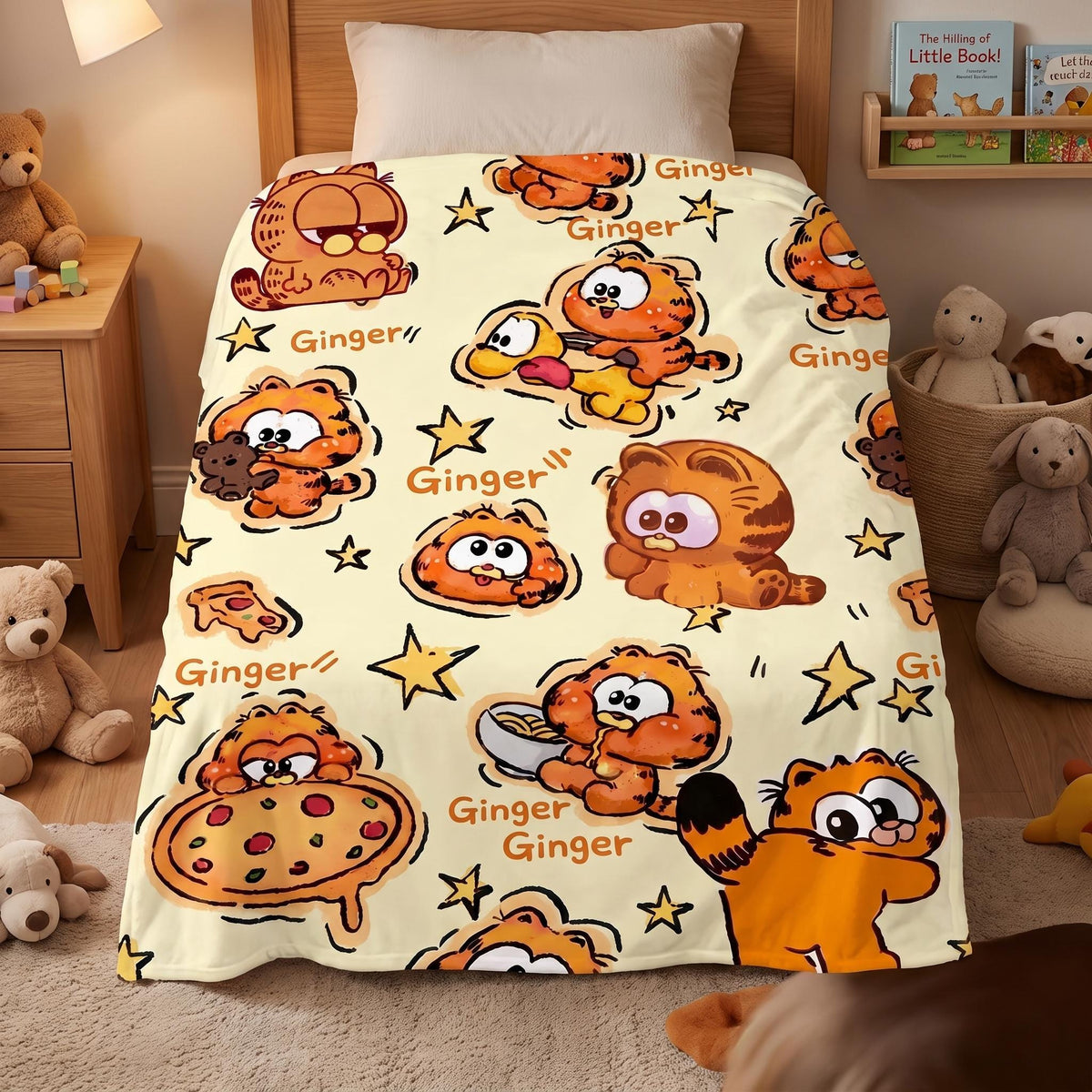 Personalized Ginger Cat Blanket, Custom Name Cute Orange Tabby Throw, Cozy Retro Bedding & Home Decor Blanket, Cat Lover Gift