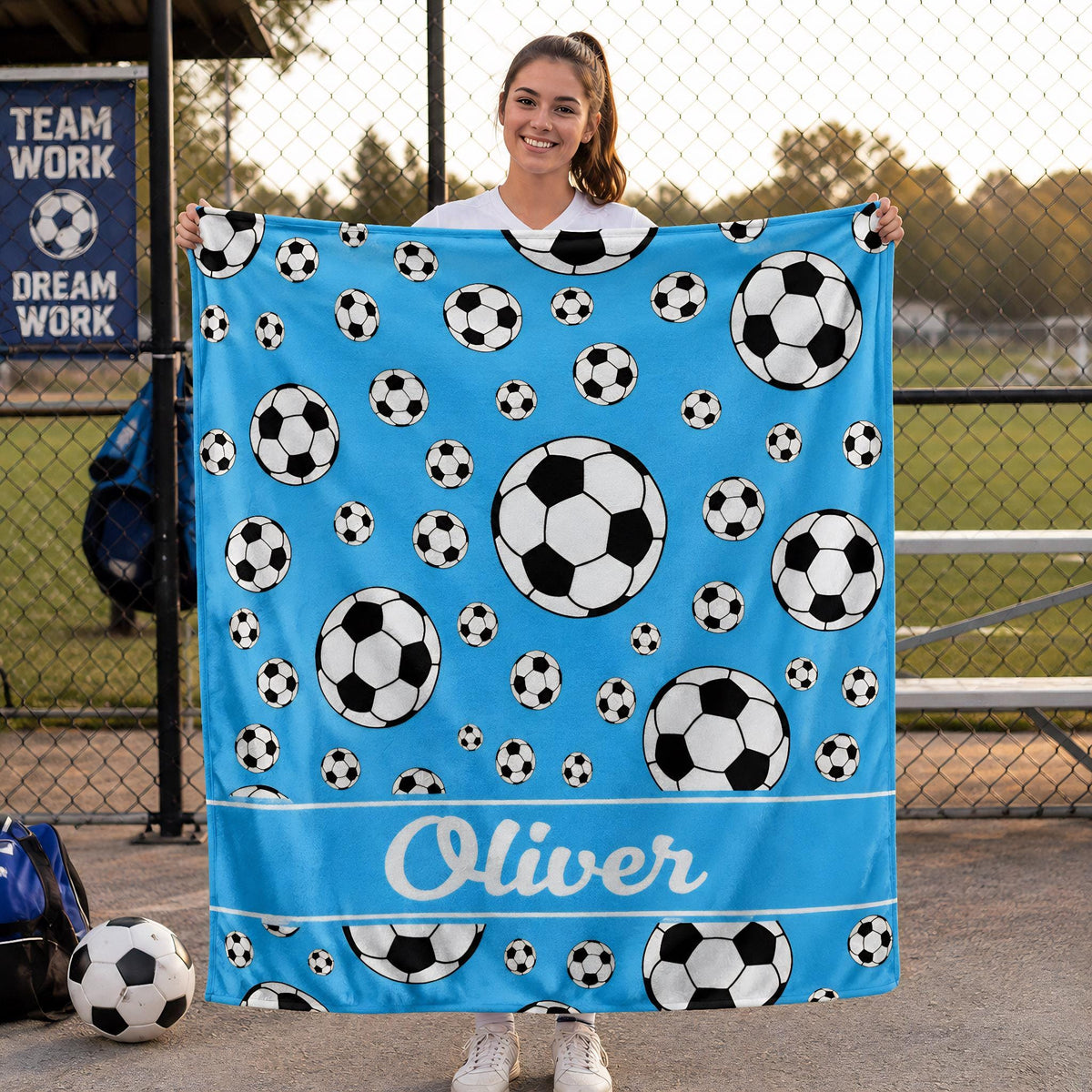 Personalized Soccer Blanket,Custom Girls Soccer Name Throw,Cozy Flannel,For Soccer Team,Team Spirit Player Blanket,Coach Soccer Player Idea