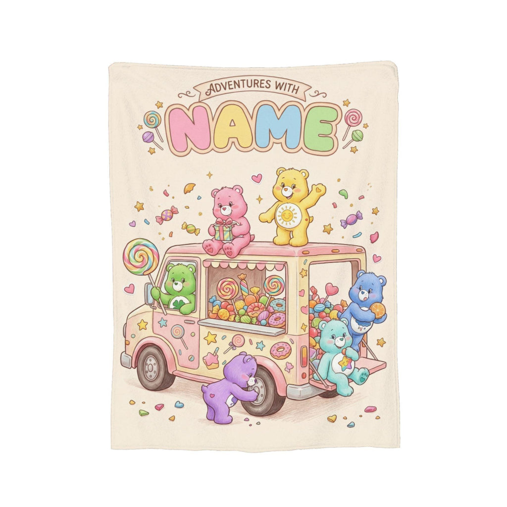 Custom Care Bears Candy Truck Adventure Blanket, Personalized Sweet Treats Fleece