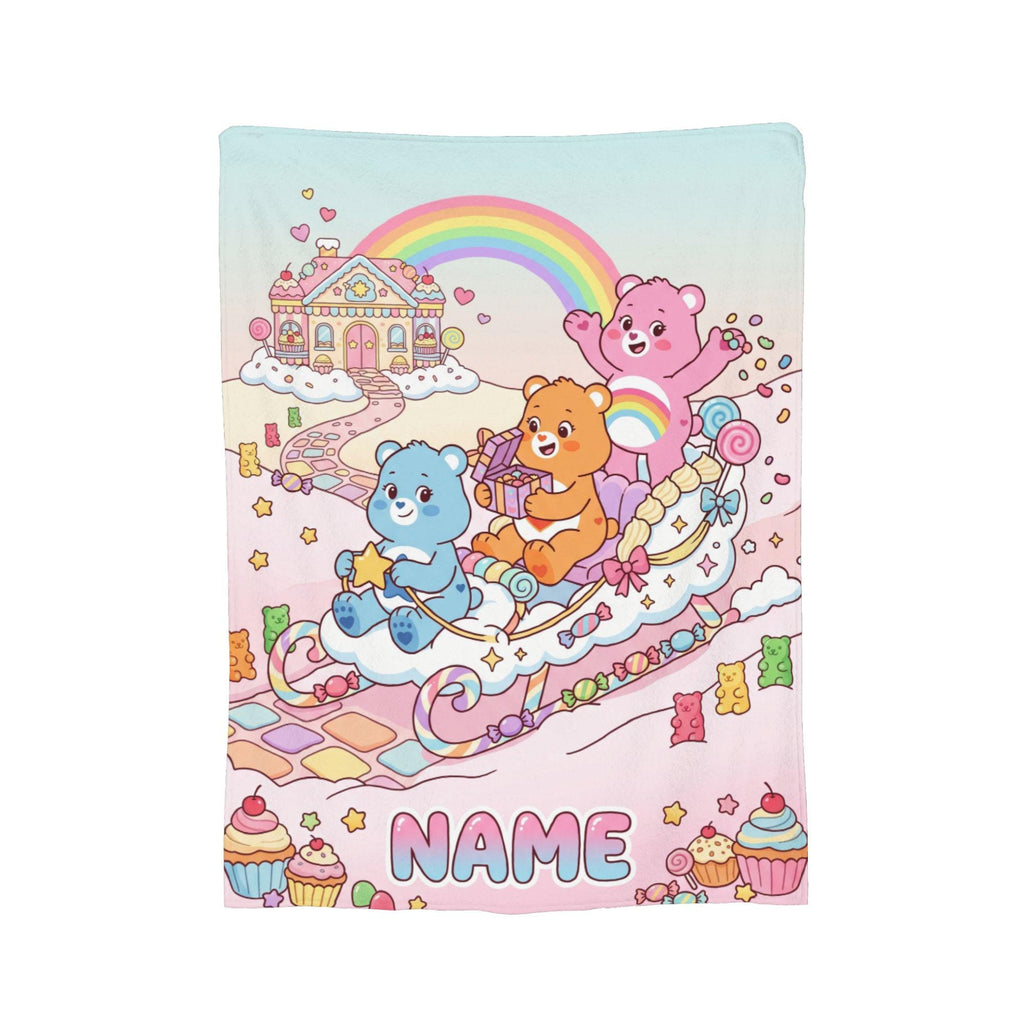 Personalized Care Bears Candy Sleigh Blanket, Custom Rainbow Castle Kids Fleece