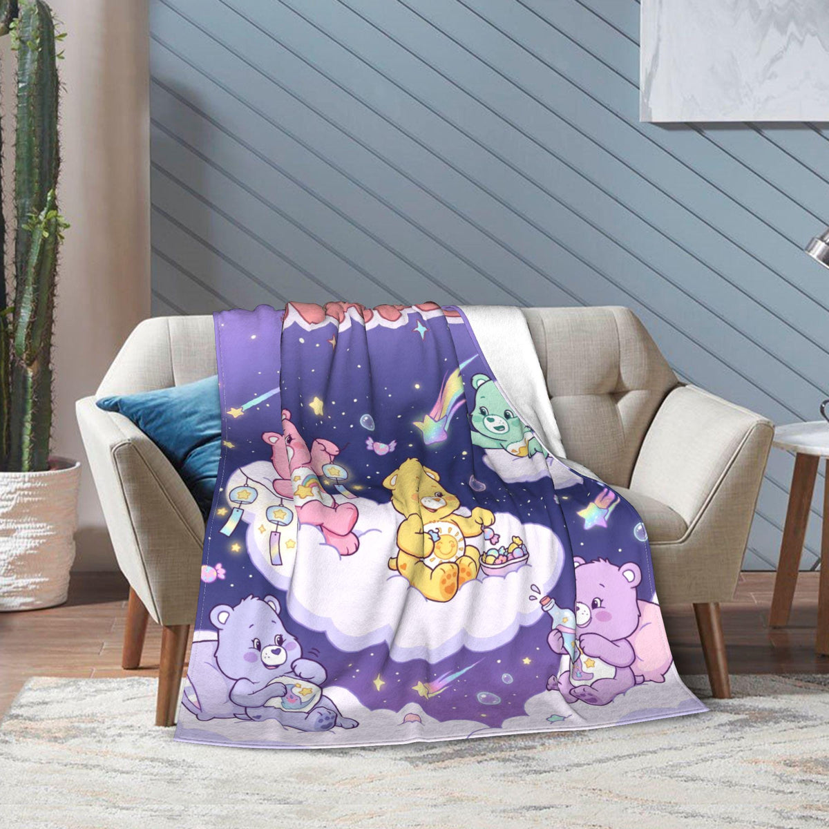 Custom Care Bears Shooting Star Night Blanket, Sweet Purple Cloud Sleep Throw