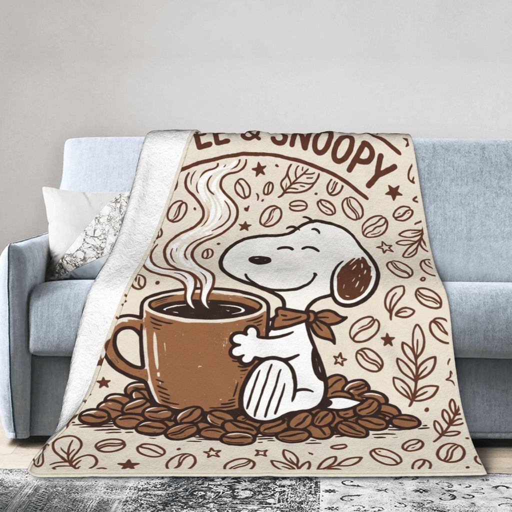 Personalized Coffee Lover Hound Flannel Blanket, Custom Morning Brew Dog Throw, Warm Cafe Comic Bedding, Cozy Barista Gift for Best Friend