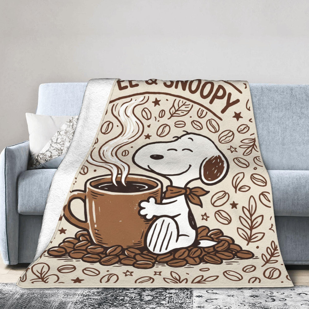 Personalized Coffee Lover Hound Flannel Blanket, Custom Morning Brew Dog Throw, Warm Cafe Comic Bedding, Cozy Barista Gift for Best Friend