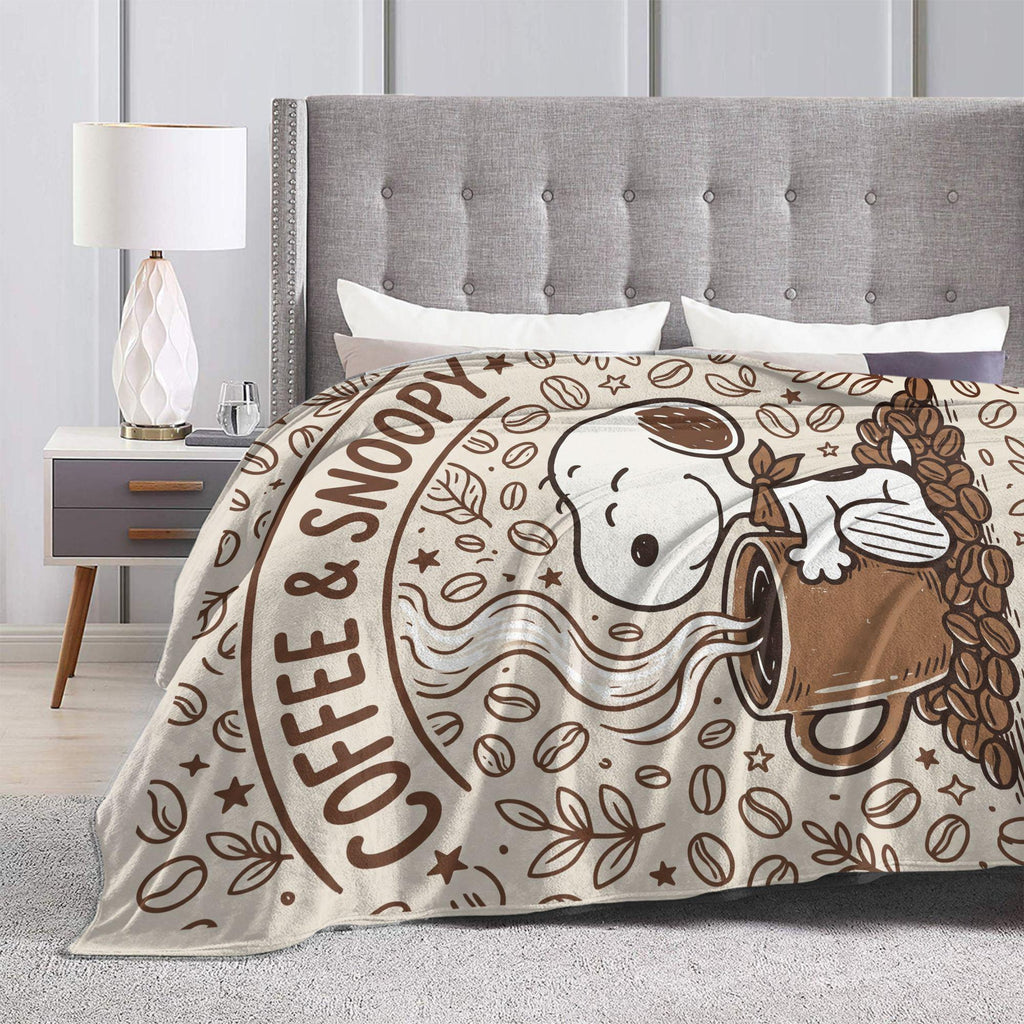 Personalized Coffee Lover Hound Flannel Blanket, Custom Morning Brew Dog Throw, Warm Cafe Comic Bedding, Cozy Barista Gift for Best Friend