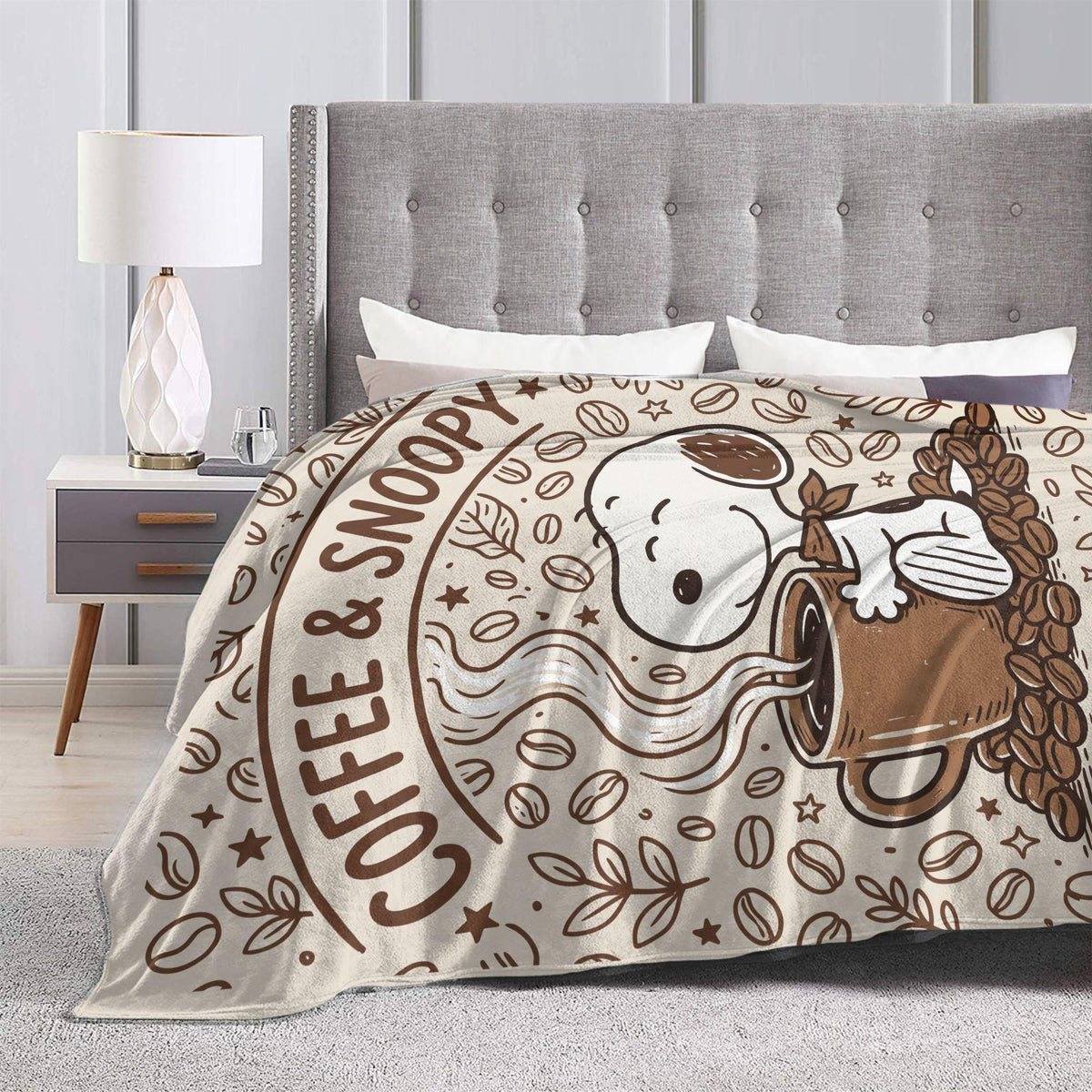 Personalized Coffee Lover Hound Flannel Blanket, Custom Morning Brew Dog Throw, Warm Cafe Comic Bedding, Cozy Barista Gift for Best Friend