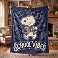 Personalized School Vibes Hound Flannel Blanket, Custom Campus Study Dog Throw, Back to School Bedding, Student Teacher Gift for Boys Girls