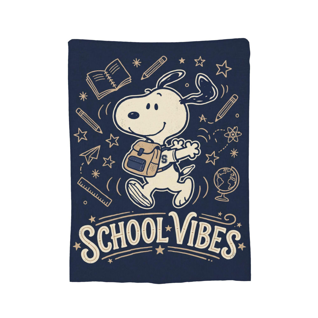 Personalized School Vibes Hound Flannel Blanket, Custom Campus Study Dog Throw, Back to School Bedding, Student Teacher Gift for Boys Girls