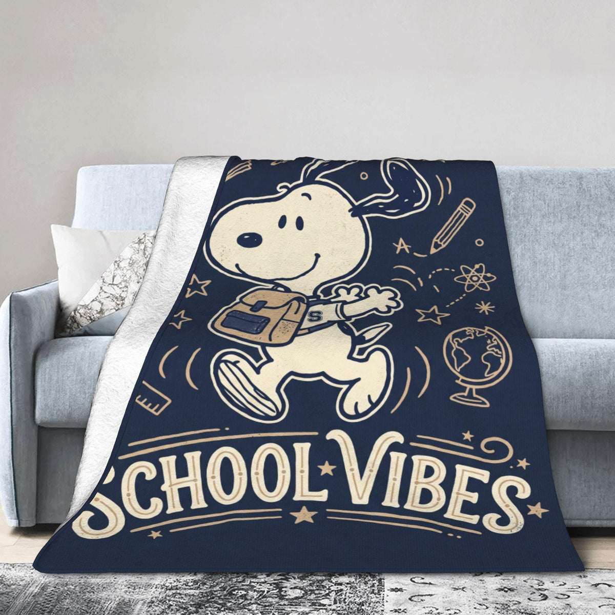 Personalized School Vibes Hound Flannel Blanket, Custom Campus Study Dog Throw, Back to School Bedding, Student Teacher Gift for Boys Girls