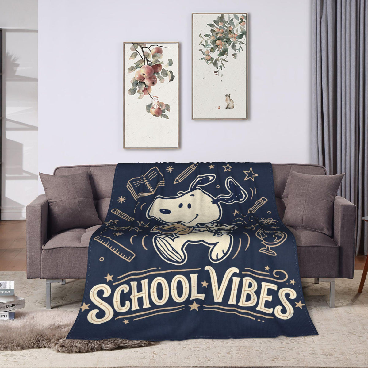 Personalized School Vibes Hound Flannel Blanket, Custom Campus Study Dog Throw, Back to School Bedding, Student Teacher Gift for Boys Girls