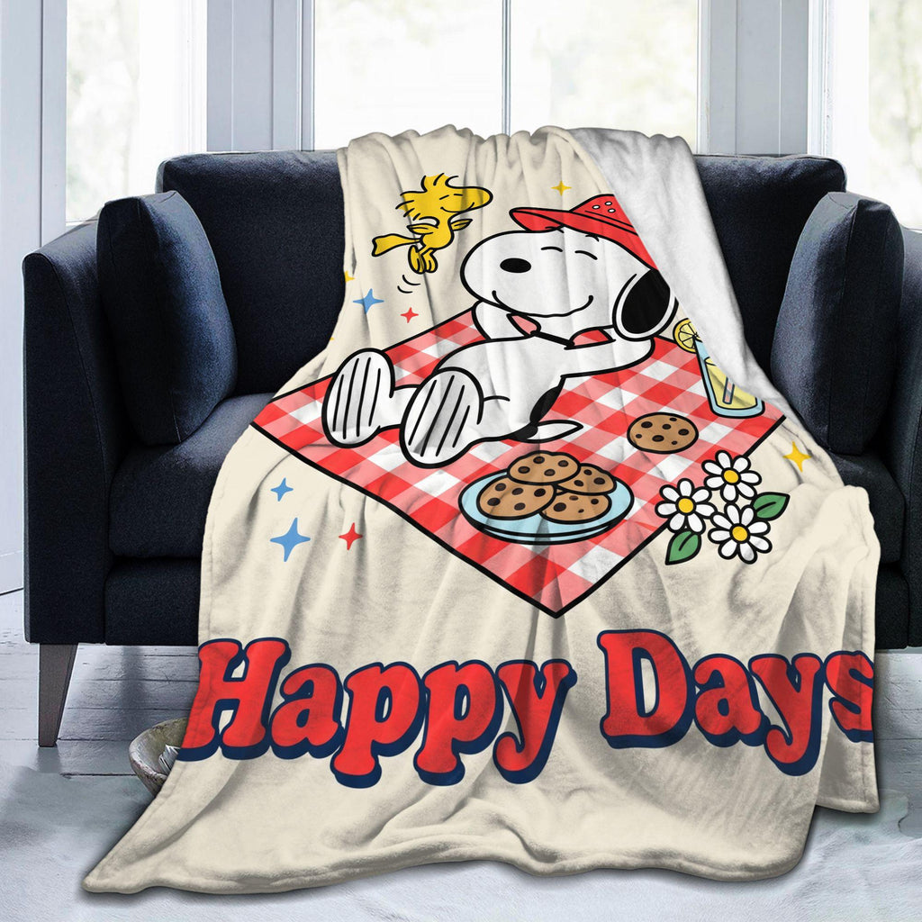 Personalized Happy Days Picnic Flannel Blanket, Custom Park Lawn Hound Throw, Spring Gingham Bedding, Wholesome Outdoor Gift for Friends