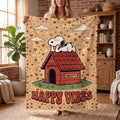 Personalized Red Doghouse Beagle Flannel Blanket, Custom Kids Rooftop Nap Throw, Cute Comic Bedding, Playful Birthday Gift for Boys Girls